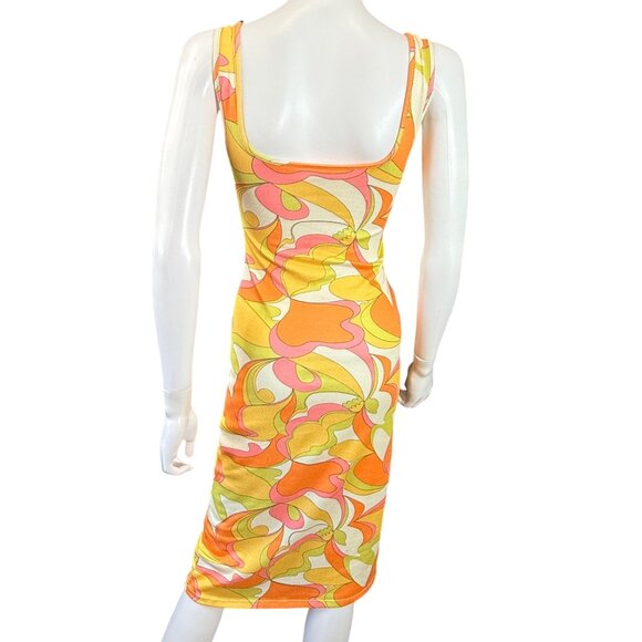 Le Lis Dress Womens Yellow Pink Orange Sleeveless Mid Length Swirl Print Lined - Picture 2 of 7